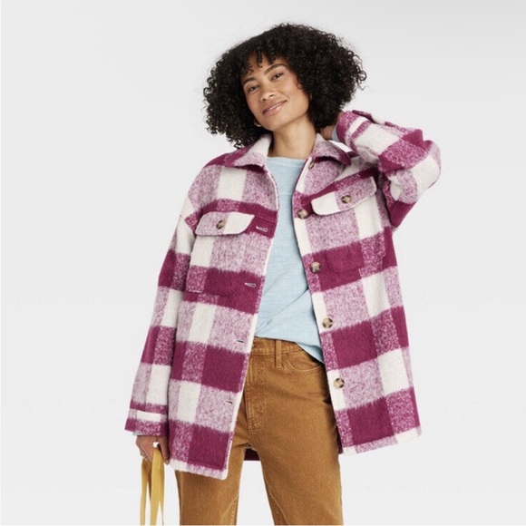 Universal Thread Brushed Oversized Plaid Shacket Wool Blend Large - Picture 1 of 11
